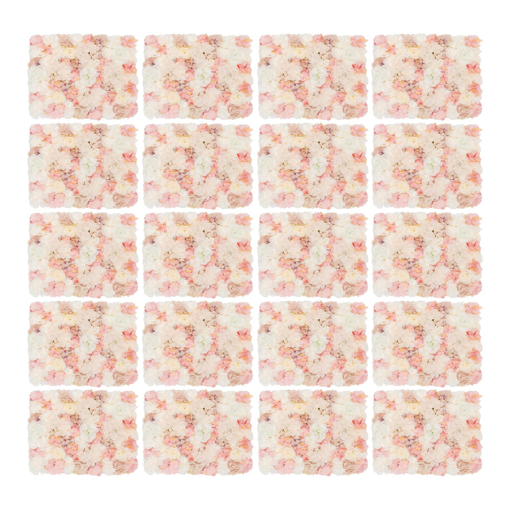 20PCS Artificial Flower Wall Panels with Dahlia, Roses, Hydrangea for Wedding Backdrop, Silk Flower Panels,Flowers Wall Backdrop for Baby Shower, Birthday Party Decor,23.6x15.7in Each (Beige)