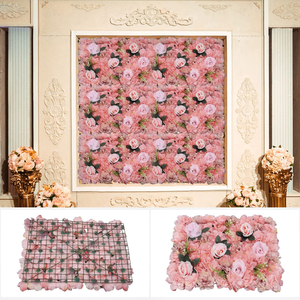 12PCs Flower Wall Panel,Artificial Flower Wall Panels,Silk Rose Artificial Flowers,Wedding Celebrations Backdrops,Party Decoration Backgrounds for Festive Party,23.62 * 5.74in (Pink)