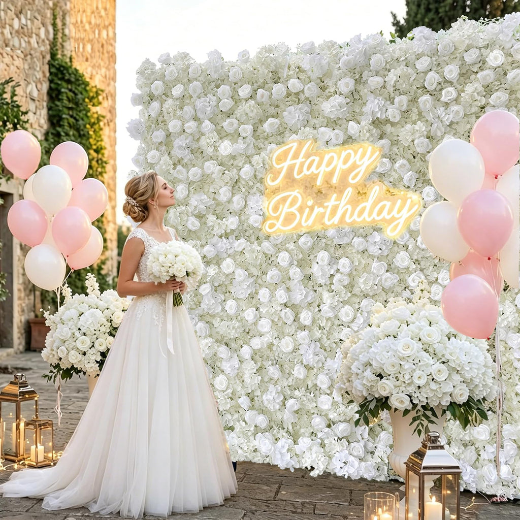 8x8ft 3D Silk Artificial Flowers Wall Backdrop, White Flower Wall, Quick Assembly and Storage, Reusable, Ideal for Weddings, Parties, Photo Booths, and Home Decor(Without Stand)