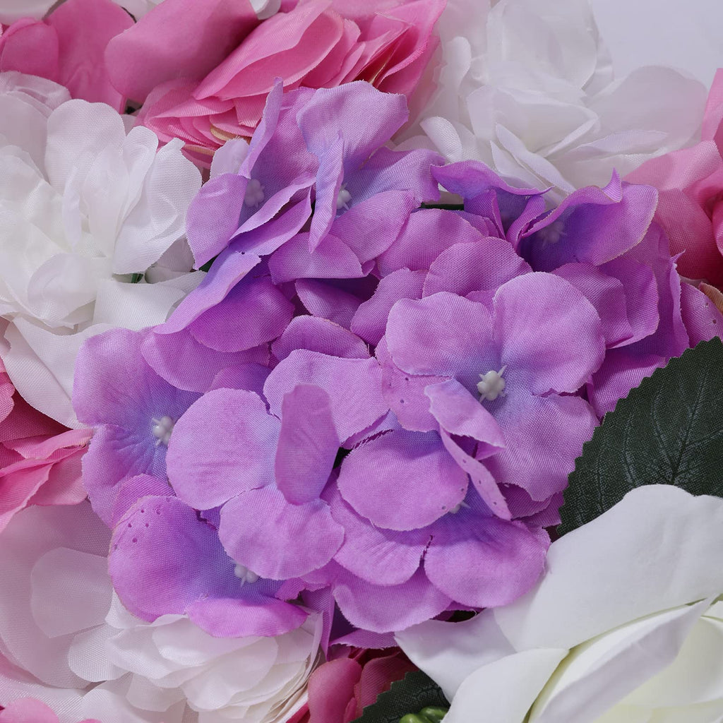 Flower Wall Panel Floral Backdrop - 6 Pcs Pink and Purple Flower Wall Decor, 24" X 16" Silk Rose Wall 3D Artificial Flower for Wedding Backdrops, Wedding Aisles, Flower Parties