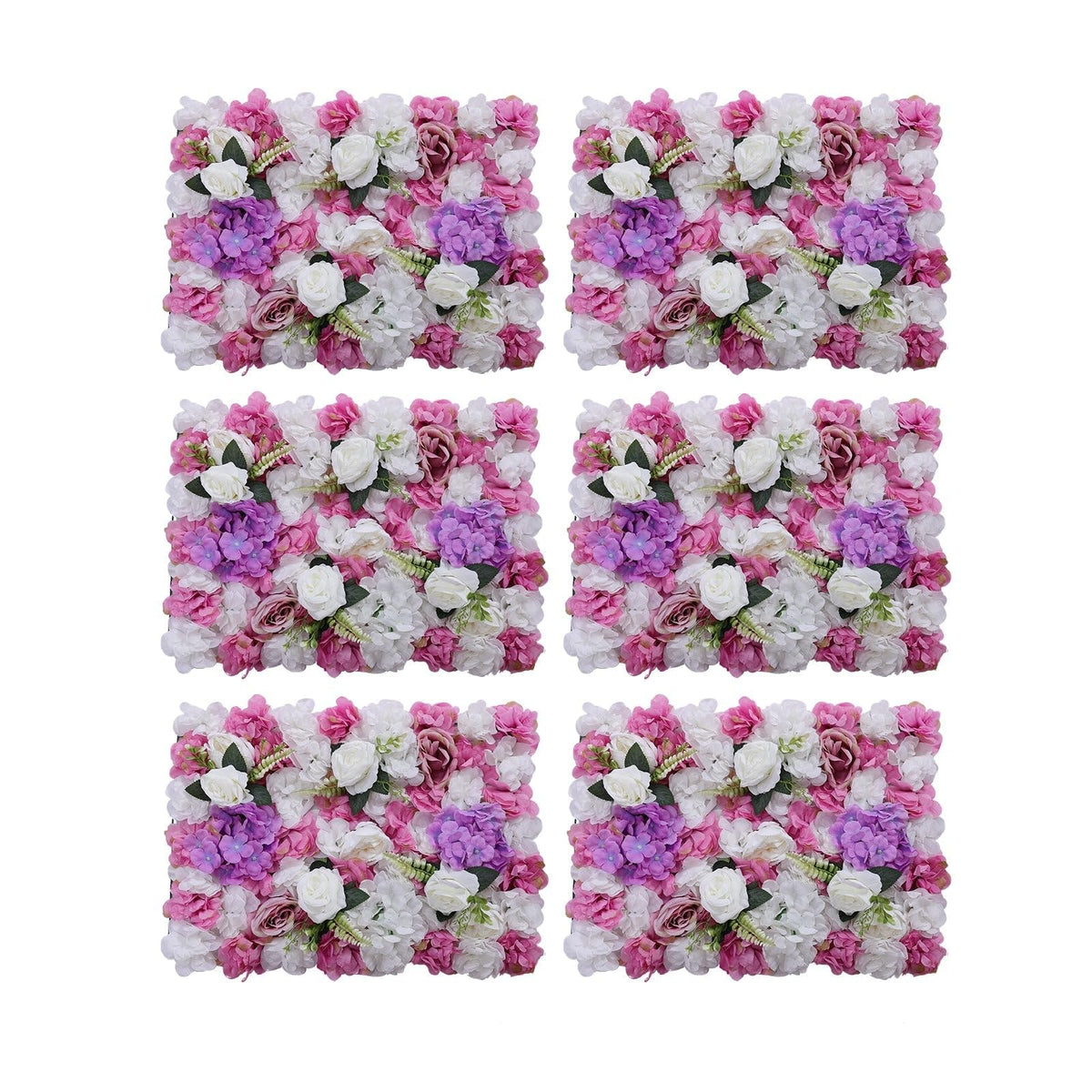 Flower Wall Panel Floral Backdrop, Artificial Purple, Pink and White Flower Wall Decor Set, 3D Silk Rose Floral Panel, for Wedding, Party, Home Decoration, Photo Background 24*16in Set of 6