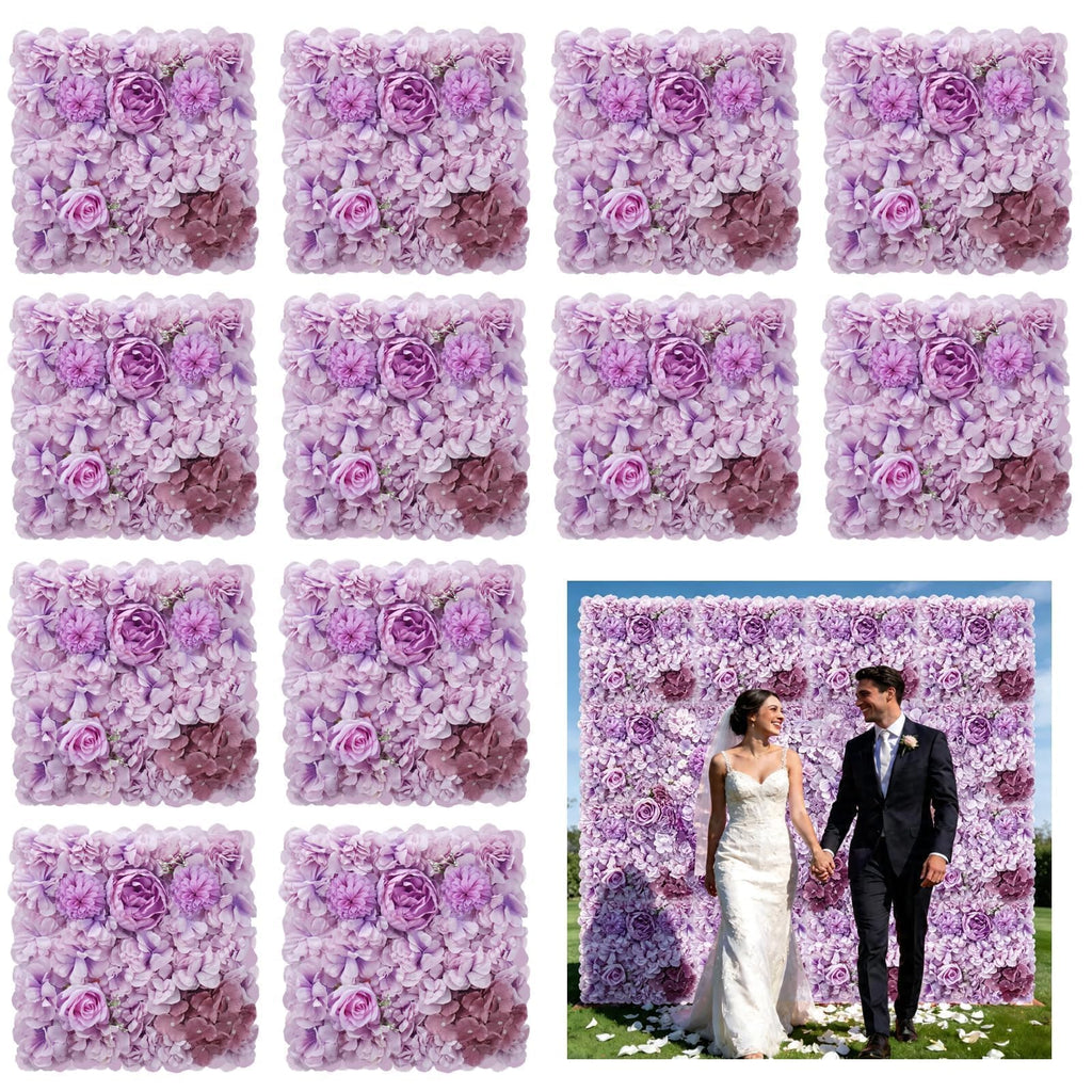 SuiYuLn 12 PCS Flower Wall Panel,15.7 * 23.6in Artificial Flower Wall Panel,Silk Rose Wall Decorations,Hydrangea Flower Mat Wall,Party Home Decorations (Blue+White)