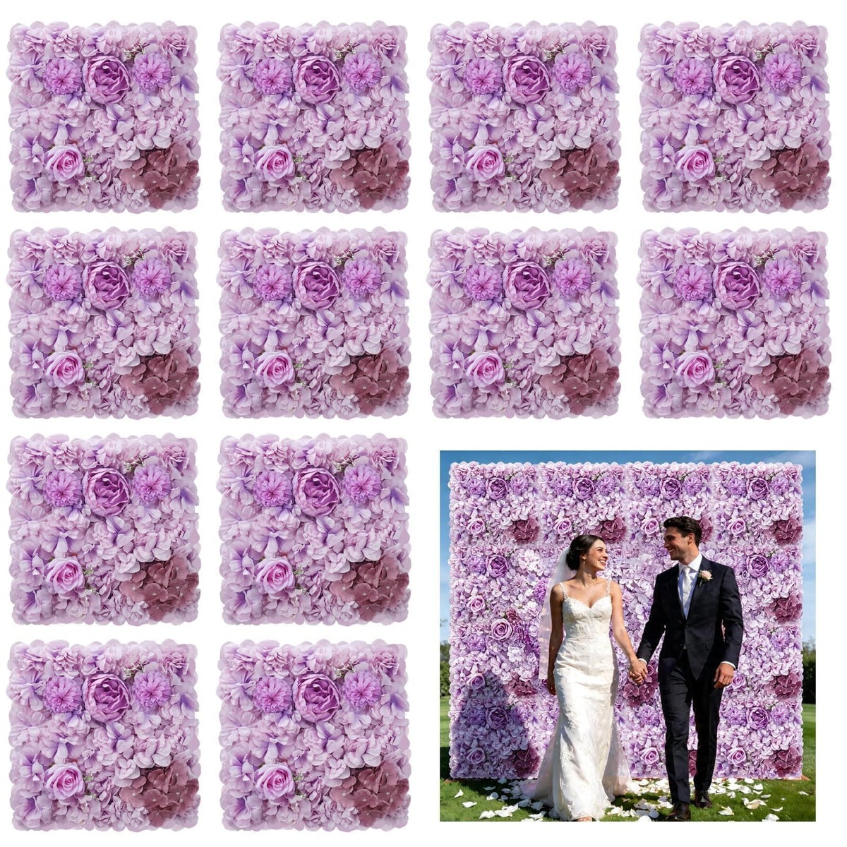 SuiYuLn 12 PCS Flower Wall Panel,15.7 * 23.6in Artificial Flower Wall Panel,Silk Rose Wall Decorations,Hydrangea Flower Mat Wall,Party Home Decorations (Blue+White)