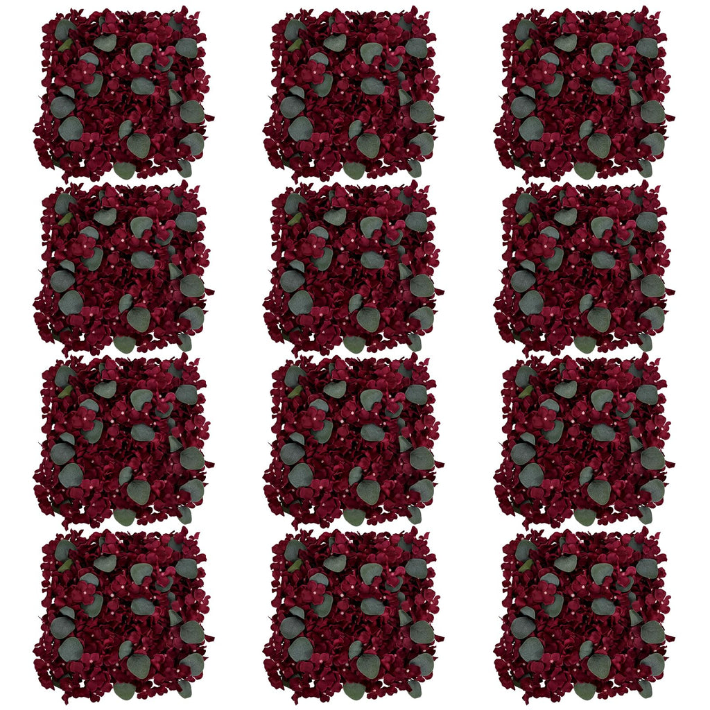 RIDDSEE12pcs Flower Wall Backdrop16.5 x16.5 Artificial Floral Panels-Maroon