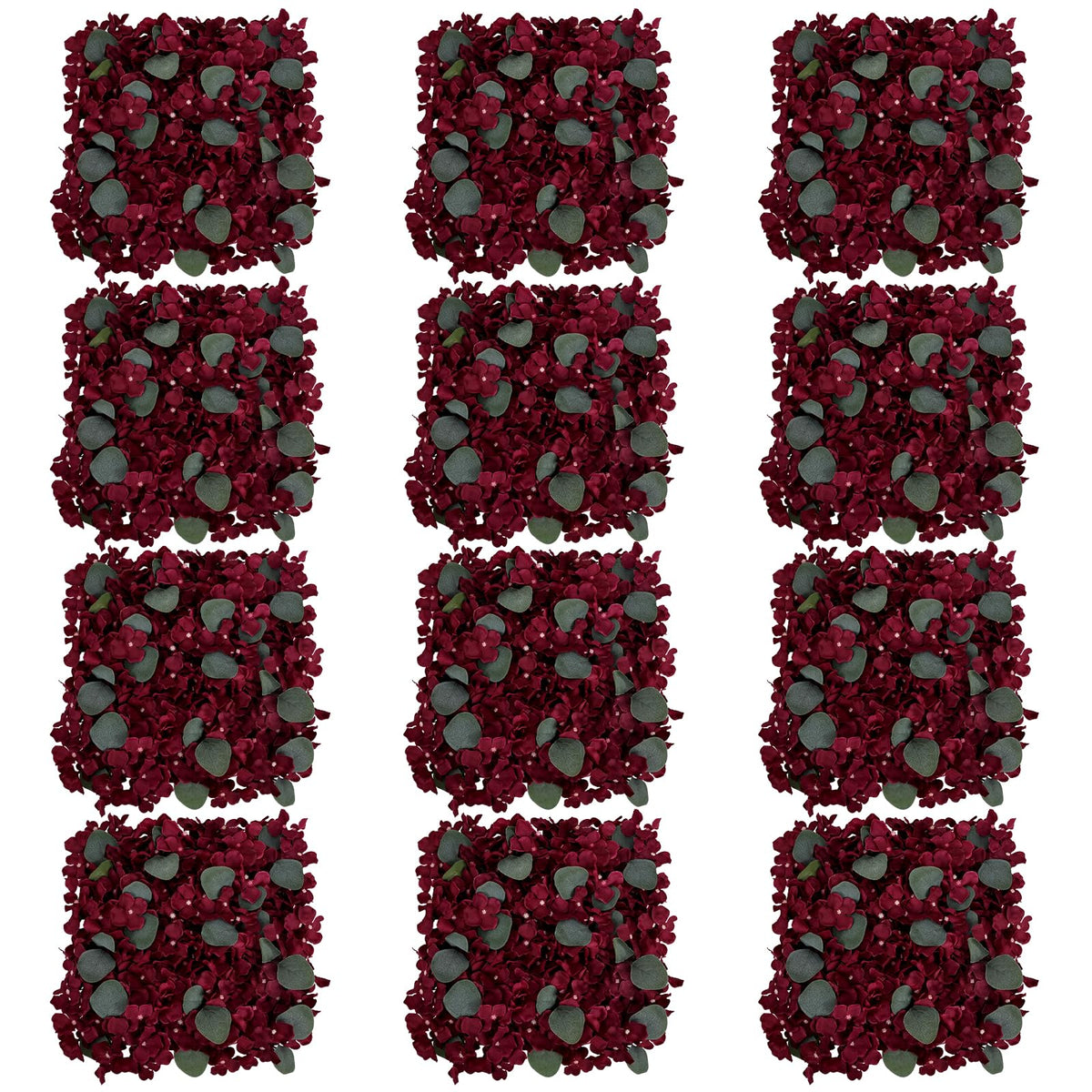 RIDDSEE12pcs Flower Wall Backdrop16.5 x16.5 Artificial Floral Panels-Maroon