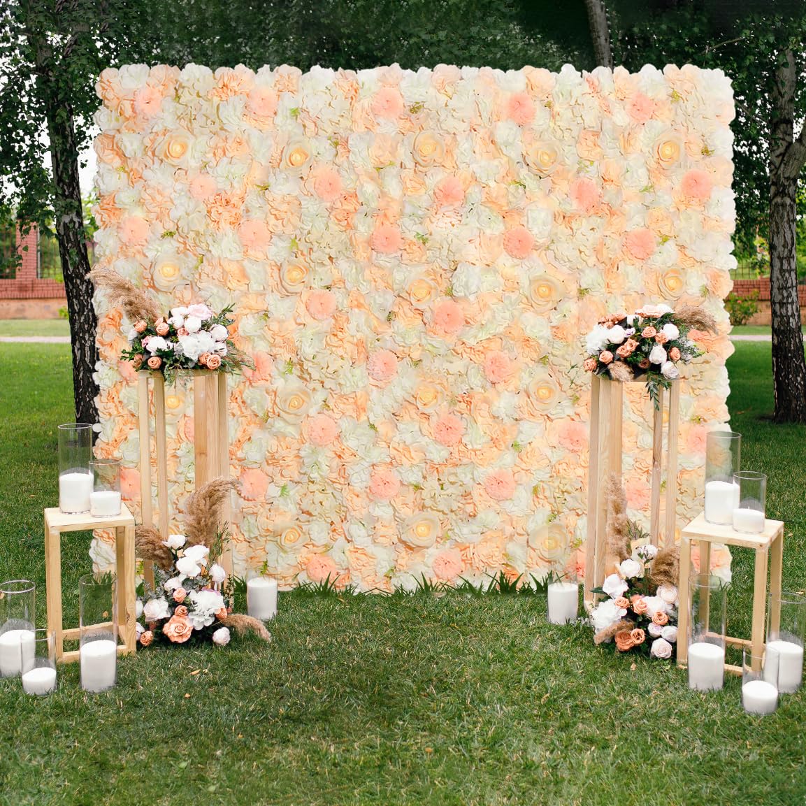 8x8ft 3D Silk Artificial Flowers Wall Backdrop, White Flower Wall, Quick Assembly and Storage, Reusable, Ideal for Weddings, Parties, Photo Booths, and Home Decor(Without Stand)