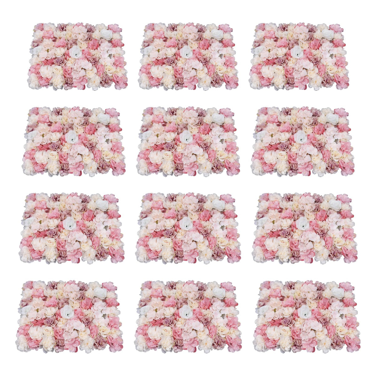12Pcs Artificial Wall Flower Backdrop, 24" X 16" Flowers Wall Panel, 3D Decoration Silk Rose Hydrangea Wall Mat for Garden, Outdoor, Indoor, Party, Wedding and Photo Backdrop Decor
