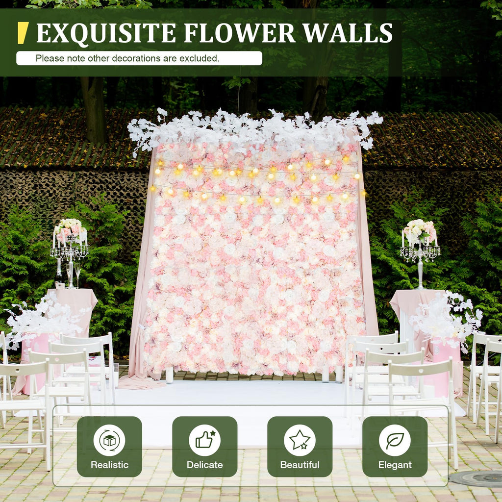 Flower Wall Panel Backdrop 12 Pcs 24 x 16 Inch Artificial 3D Silk Dahlia Rose Wall Floral Backdrop for Wedding Party Baby Bridal Shower Decor, Wall Flower Backdrop Decoration (Yellow Pink)
