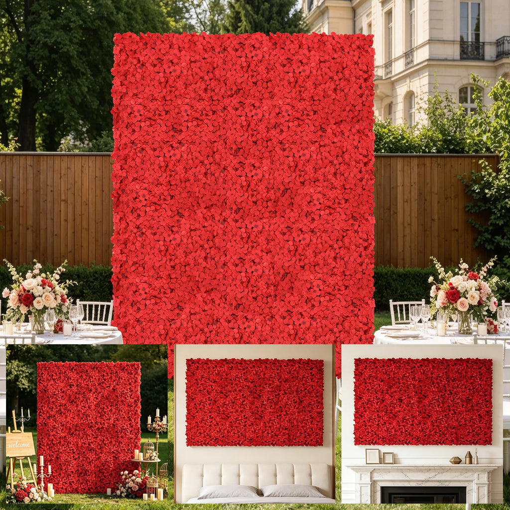 Blush Blooms Decor Flower Panels for Flower Wall (6 Pack) 24 Inch by 16 Inch Each | Flower Wall, Backdrop, Weddings, Event Decor, Bridal & Baby Shower, and Photography Décor (Red)