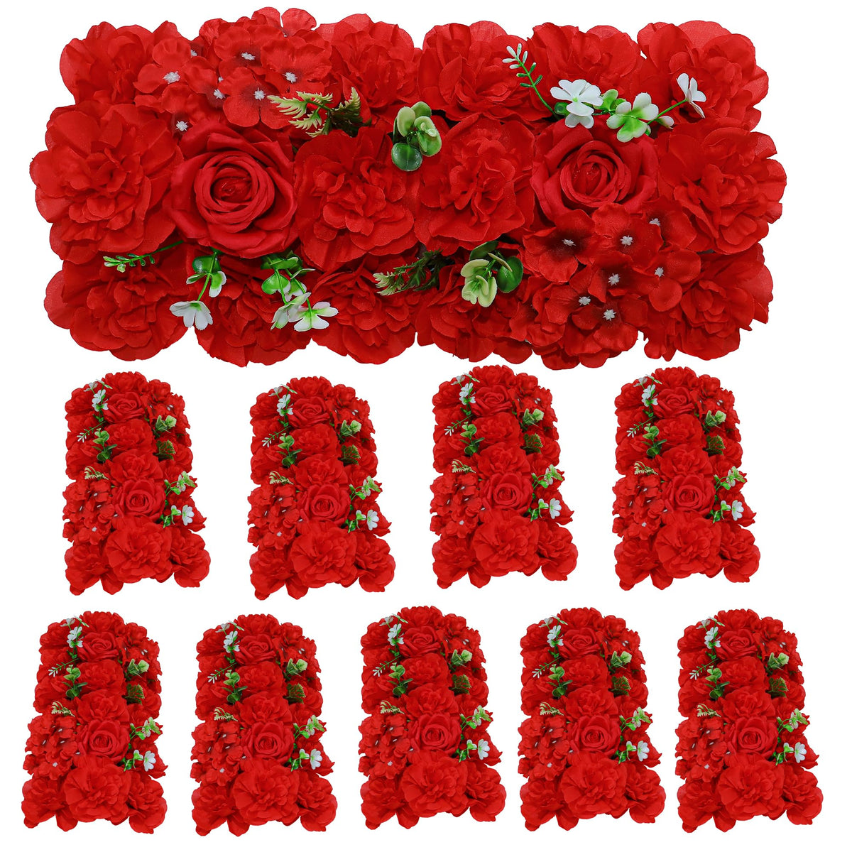 RIDDSEE12pcs Flower Wall Backdrop16.5 x16.5 Artificial Floral Panels-Maroon