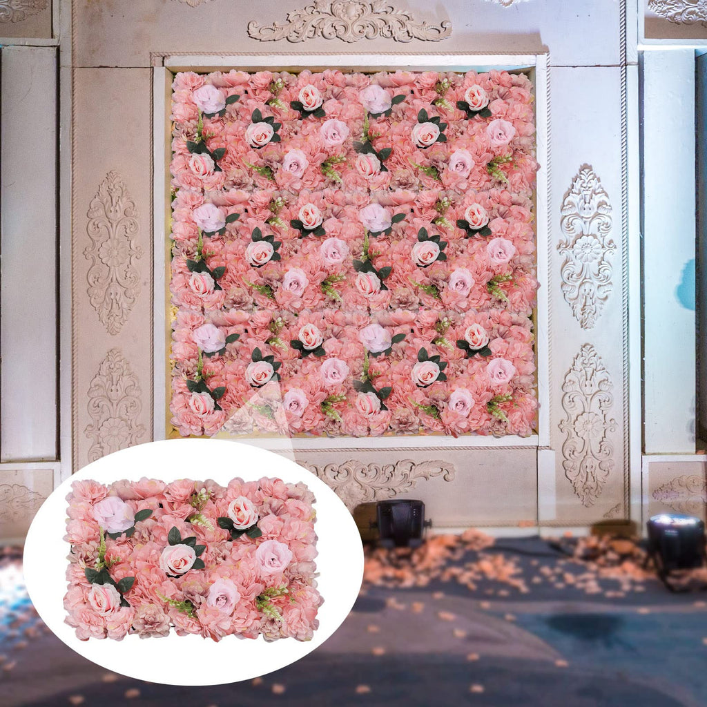12PCs Flower Wall Panel,Artificial Flower Wall Panels,Silk Rose Artificial Flowers,Wedding Celebrations Backdrops,Party Decoration Backgrounds for Festive Party,23.62 * 5.74in (Pink)