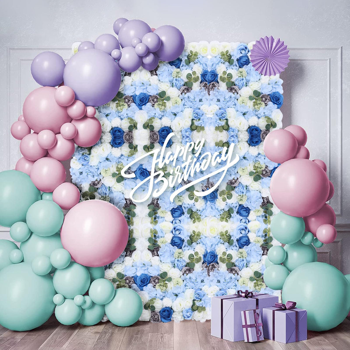 6Pcs Flower Wall Panel Plastic Artificial Flower Backdrop,3D Artificial Flower Wall Panel,Silk Mesh Wall Background for Party Wedding Decor