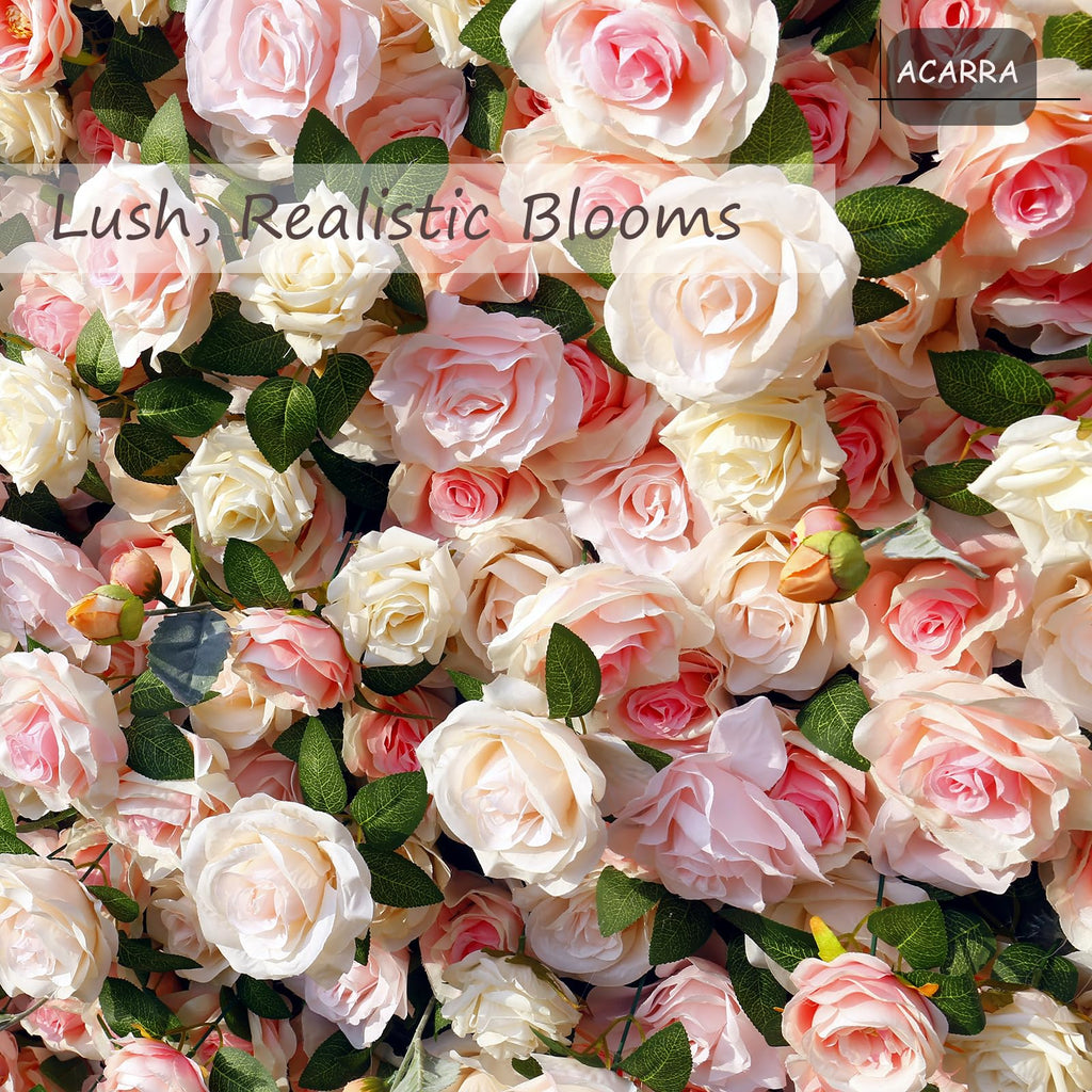 Artificial Flower Wall Backdrop 8×8 ft (2.4×2.4 m), 2 Panels 4×8 ft Each, Realistic Blooms for Wedding Ceremony, Photo Booth & Baby Shower,Stand/Frame Not Included