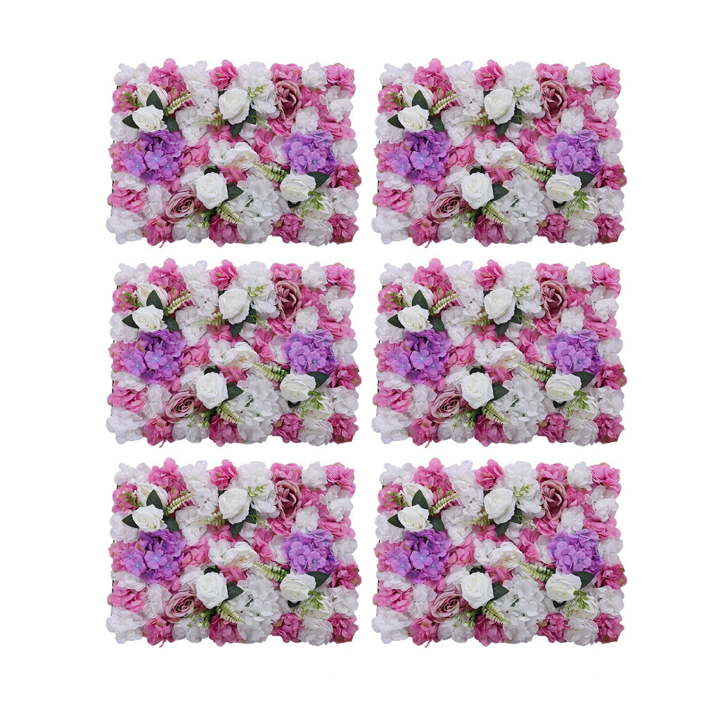 Flower Wall Panel Floral Backdrop - 6 Pcs Pink and Purple Flower Wall Decor, 24" X 16" Silk Rose Wall 3D Artificial Flower for Wedding Backdrops, Wedding Aisles, Flower Parties