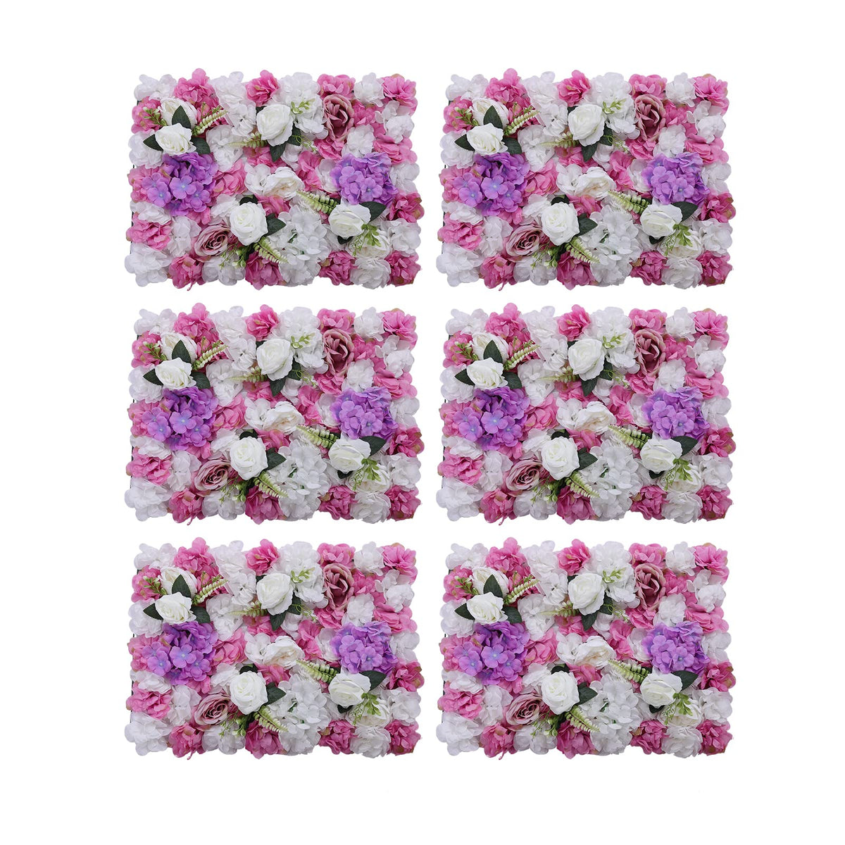 Flower Wall Panel Floral Backdrop - 6 Pcs Pink and Purple Flower Wall Decor, 24" X 16" Silk Rose Wall 3D Artificial Flower for Wedding Backdrops, Wedding Aisles, Flower Parties