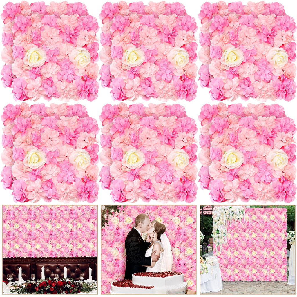 12PCs Flower Wall Panel,Artificial Flower Wall Panels,Silk Rose Artificial Flowers,Wedding Celebrations Backdrops,Party Decoration Backgrounds for Festive Party,23.62 * 5.74in (Pink)