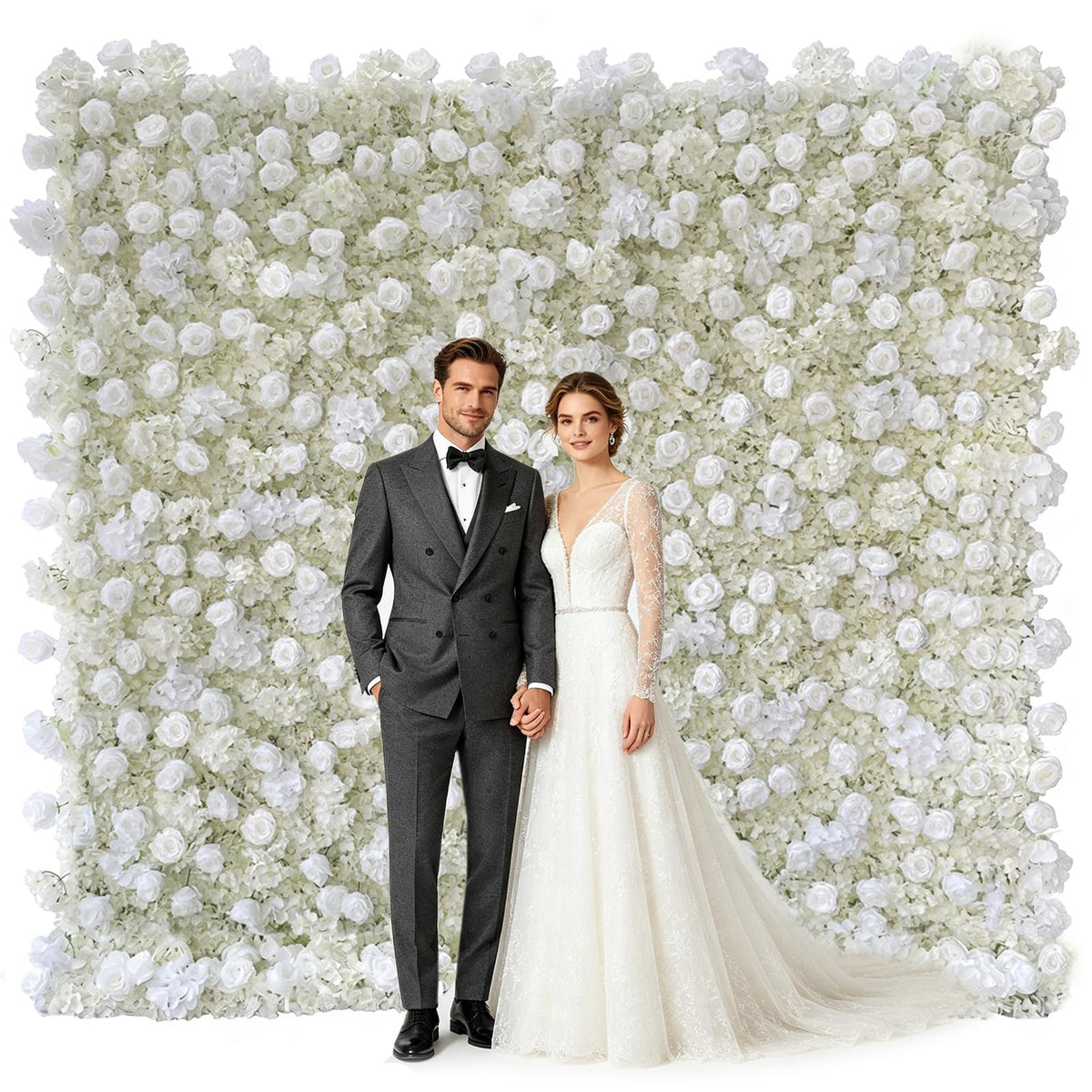 8x8ft 3D Silk Artificial Flowers Wall Backdrop, White Flower Wall, Quick Assembly and Storage, Reusable, Ideal for Weddings, Parties, Photo Booths, and Home Decor(Without Stand)