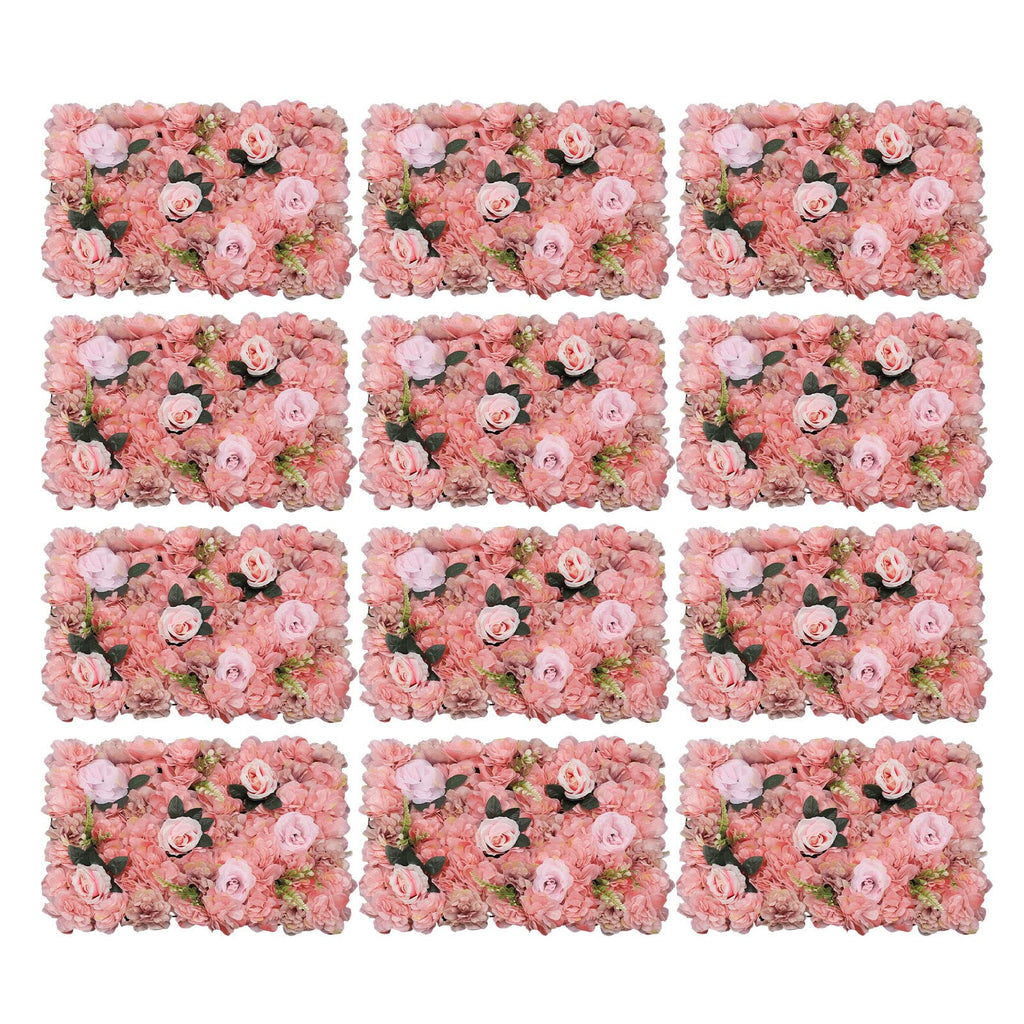 12PCs Flower Wall Panel,Artificial Flower Wall Panels,Silk Rose Artificial Flowers,Wedding Celebrations Backdrops,Party Decoration Backgrounds for Festive Party,23.62 * 5.74in (Pink)