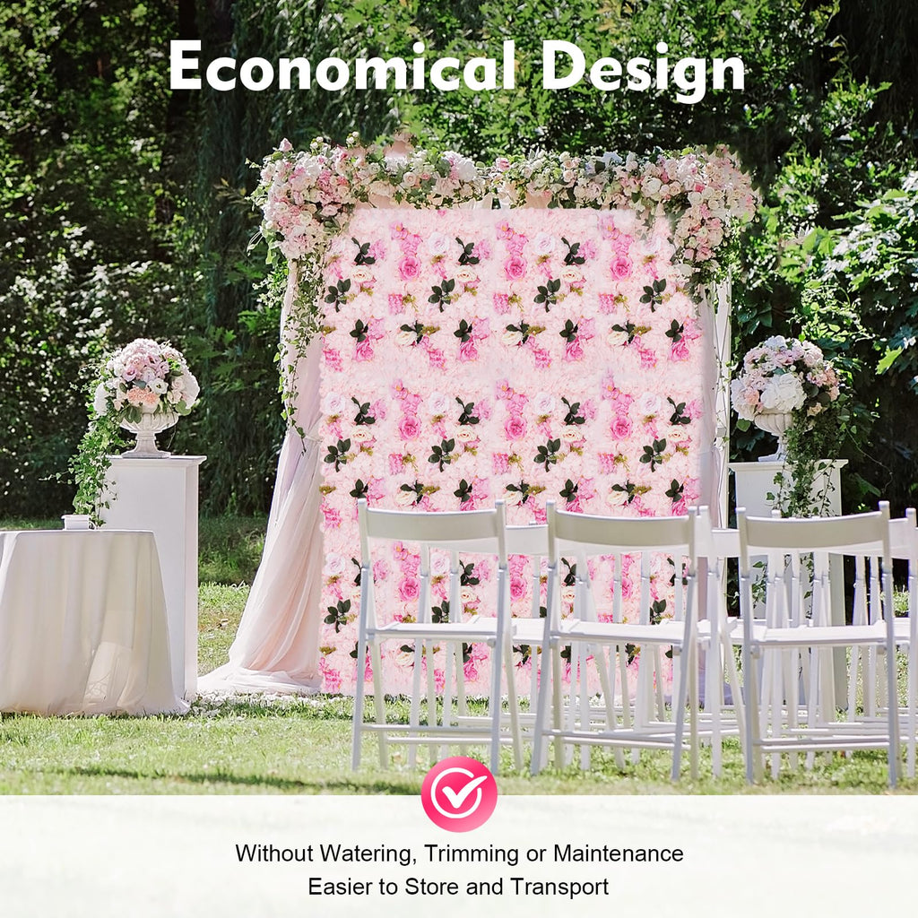 12PCS Artificial Flower Wall Panels, Rose Backdrop for Weddings, Reusable 3D Silk Floral Decor Wedding Flower Decorations Wall Silk Rose Panels for Birthdays, Showers, Photo Booths