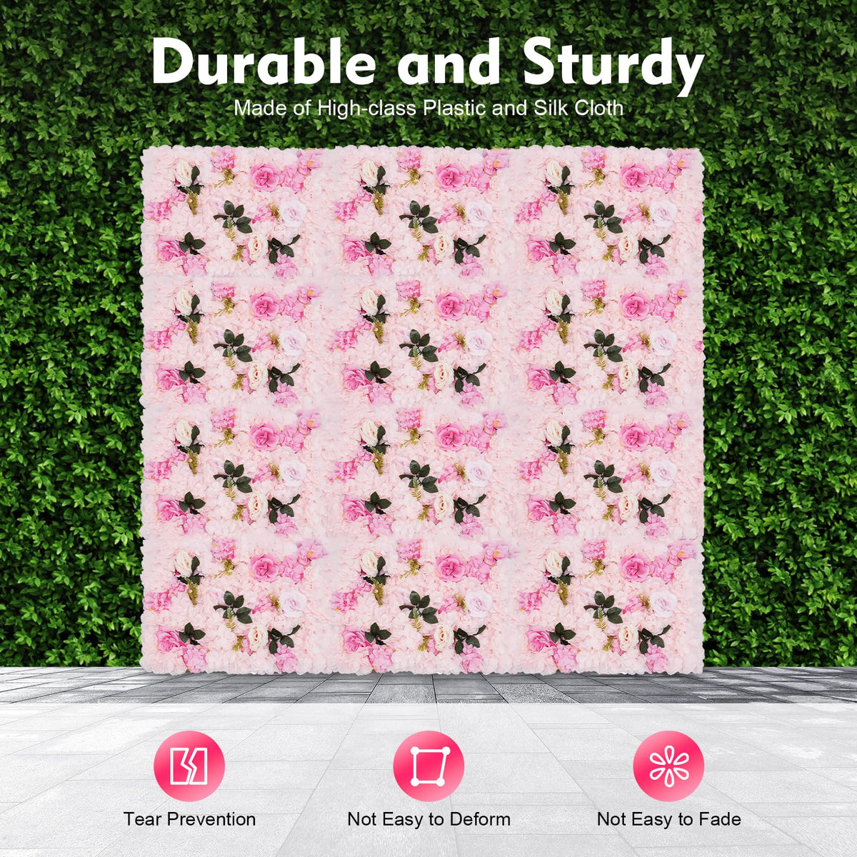 12PCS Artificial Flower Wall Panels, Rose Backdrop for Weddings, Reusable 3D Silk Floral Decor Wedding Flower Decorations Wall Silk Rose Panels for Birthdays, Showers, Photo Booths