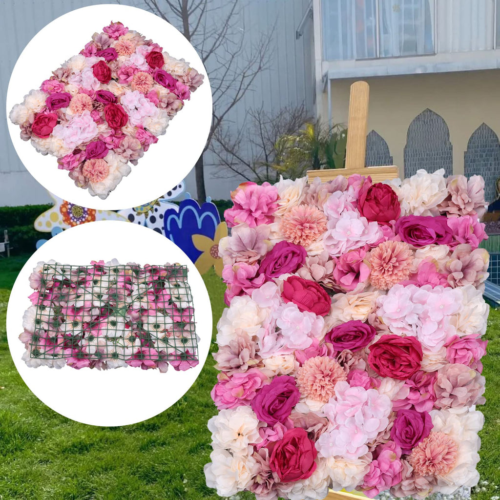 TFCFL 6 Pcs Flower Wall Panels 3D Floral Wall Backdrop Flower Decor, 23.6" X 15.7" Silk Rose Wall Artificial Flower Wall Backdrop Faux Flower Panel for Wedding Party Nursery Photo Background