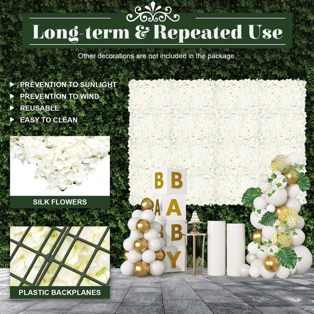 CNCEST Artificial Flower Wall Panel Wall,20Pcs Flower Walls 24x16 White Roses,Wedding Backdrop, Party Decor, Bridal Shower Decor