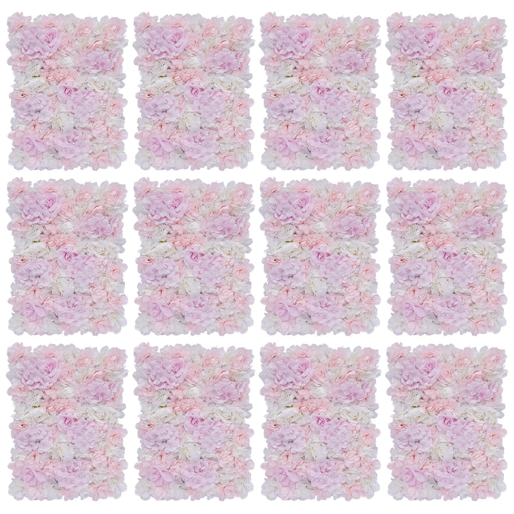 DYRABREST 12 Pack Artificial Flower Wall Panels, 16 x 24 inch Flower Wall Mat Silk Faux Hydrangea and Rose Flower Panels for Flower Wall Decor Wedding Party Event Decoration