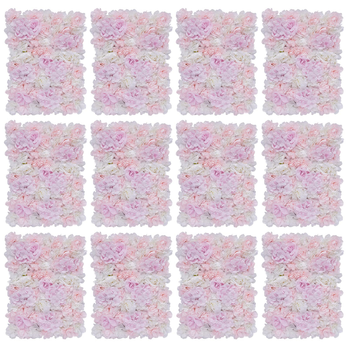 DYRABREST 12 Pack Artificial Flower Wall Panels, 16 x 24 inch Flower Wall Mat Silk Faux Hydrangea and Rose Flower Panels for Flower Wall Decor Wedding Party Event Decoration