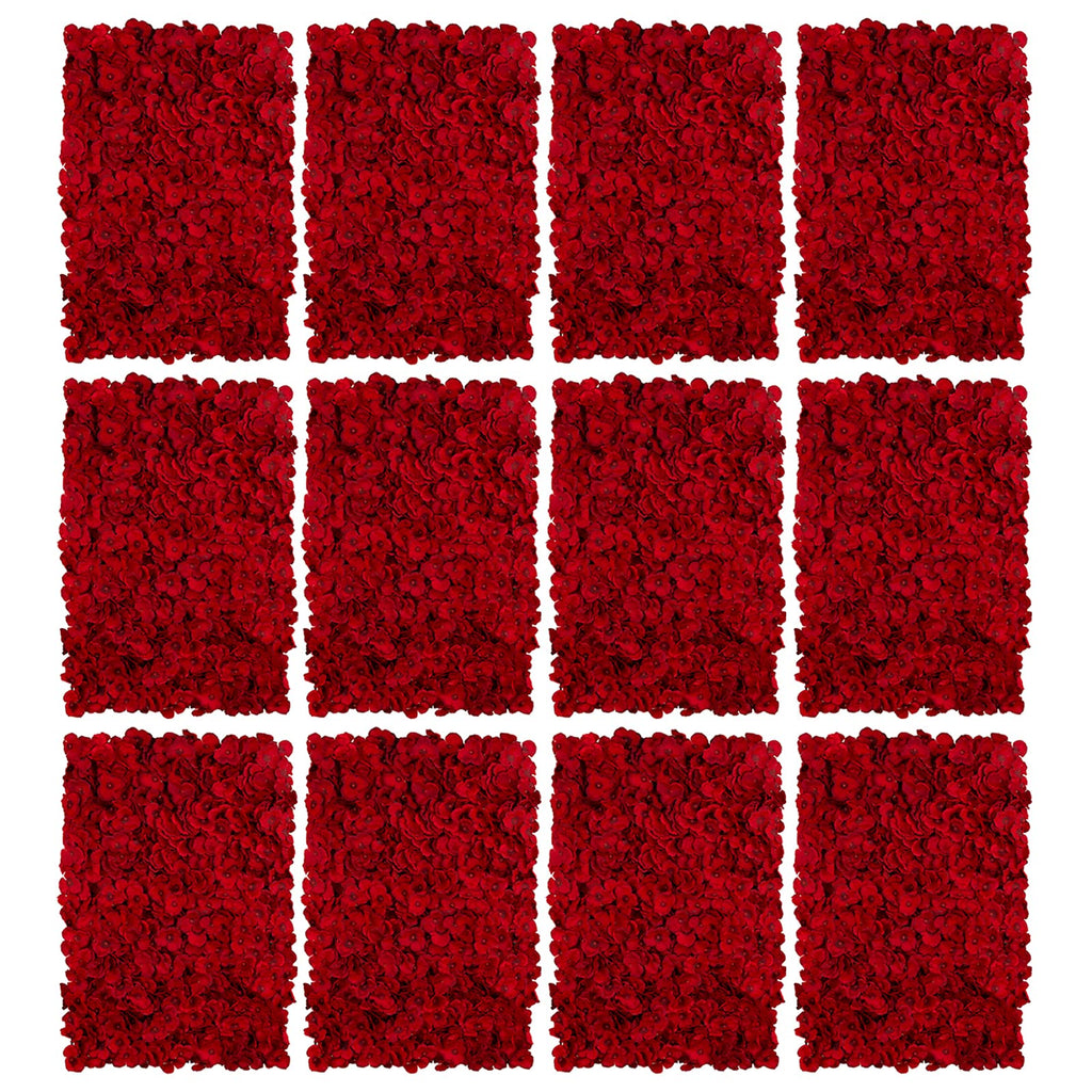 12Pcs Artificial Silk Flower Wall, Artificial Silk Rose Flower Panel, Wedding Background Decor (Red and White)
