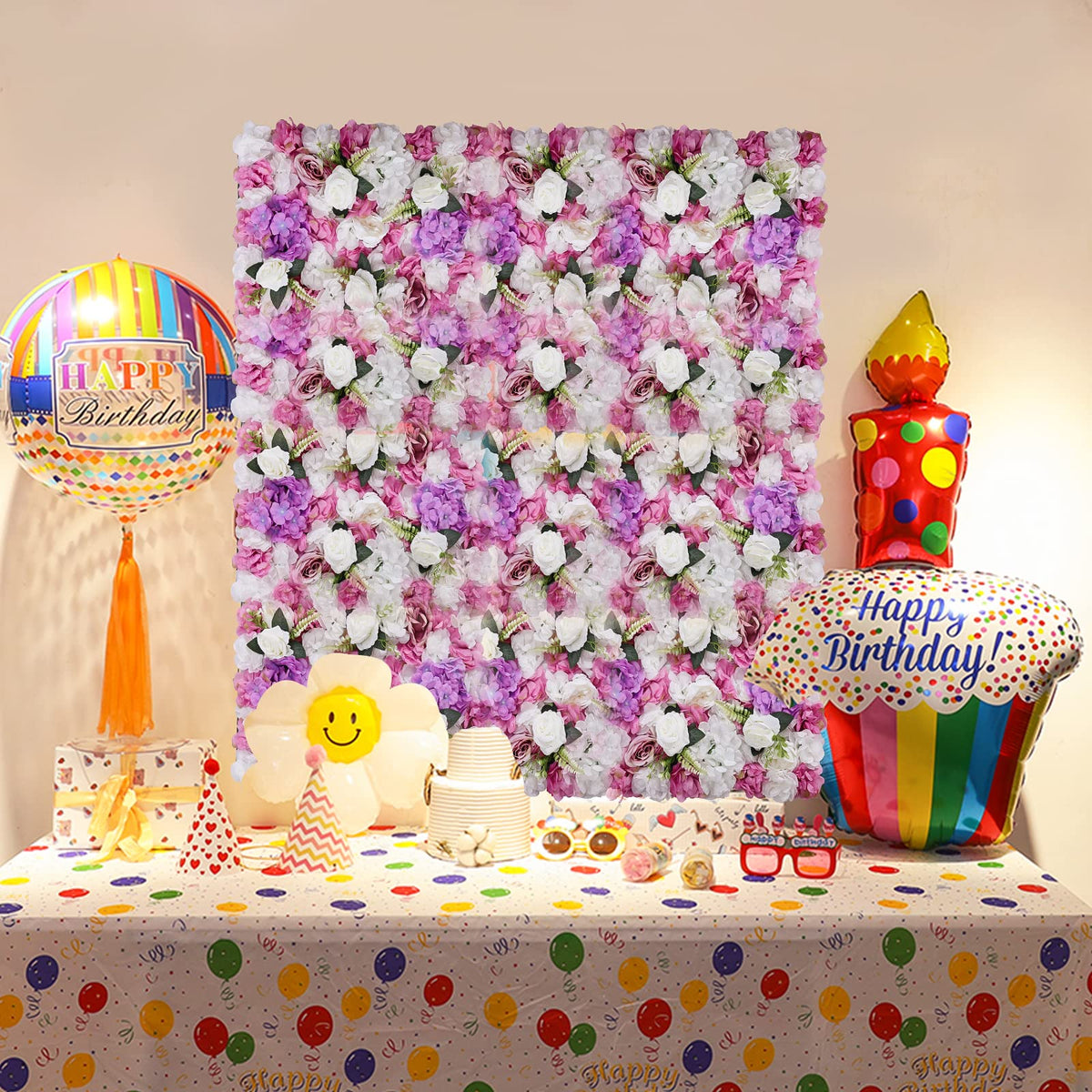 Artificial Flower Wall Panel，6 Pack Silk Mesh Wall Background 24 * 16 inch for Flower Wall Wedding Party Baby Bridal Shower Tea Party Decoration（ Pink White Purple）