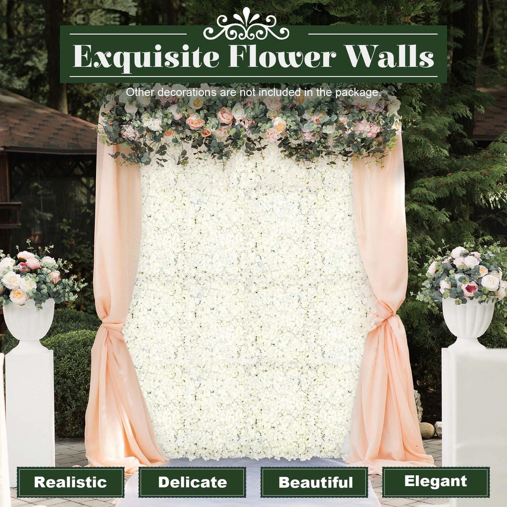 CNCEST Artificial Flower Wall Panel Wall,20Pcs Flower Walls 24x16 White Roses,Wedding Backdrop, Party Decor, Bridal Shower Decor