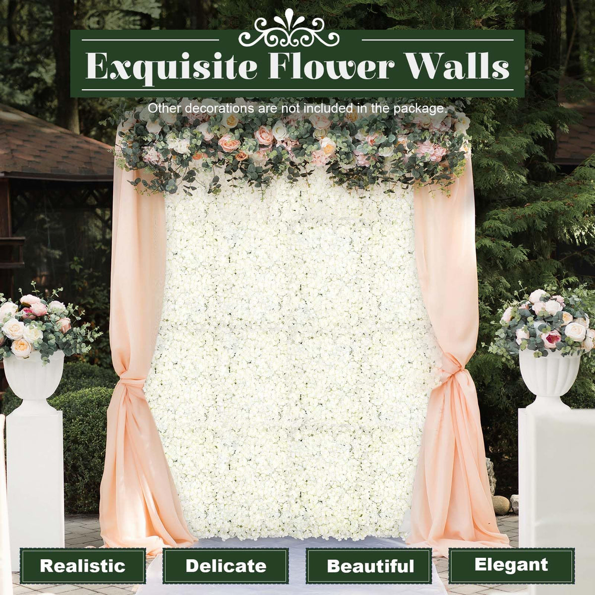 CNCEST Artificial Flower Wall Panel Wall,20Pcs Flower Walls 24x16 White Roses,Wedding Backdrop, Party Decor, Bridal Shower Decor