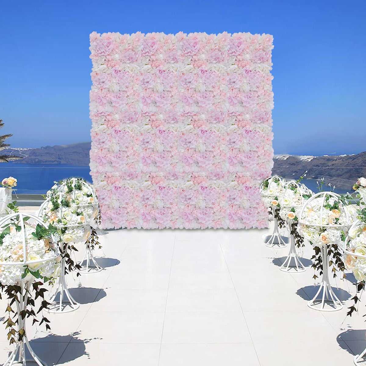 DYRABREST 12 Pack Artificial Flower Wall Panels, 16 x 24 inch Flower Wall Mat Silk Faux Hydrangea and Rose Flower Panels for Flower Wall Decor Wedding Party Event Decoration