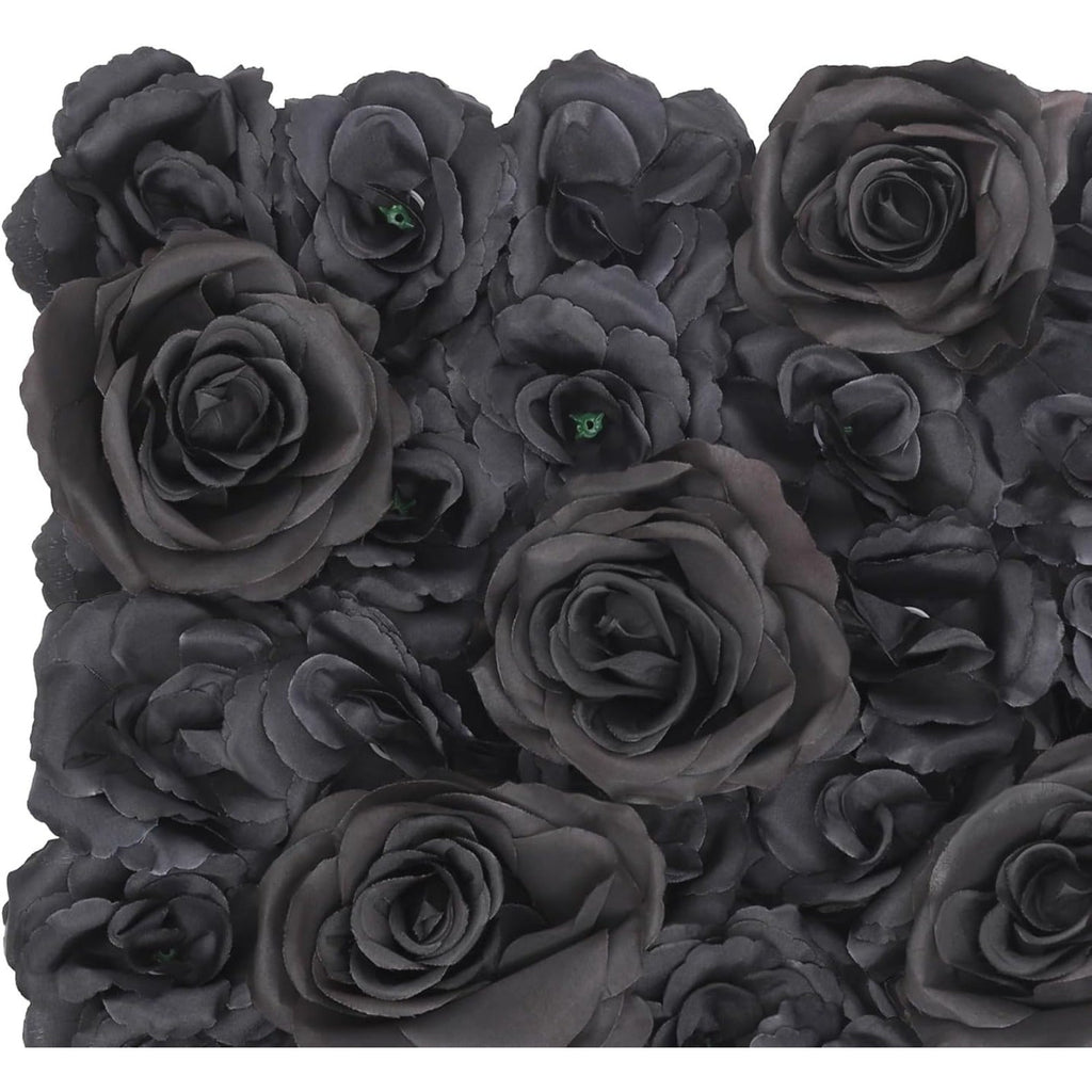 15" X 15" Black Rose Artificial Flower Wall Panels, 12pcs Artificial Flowers Decoration, Artificial Flower Wall Panel, Black Flowers Wall Rose Wall Background, 3D Floral Backdrop Wall Decor