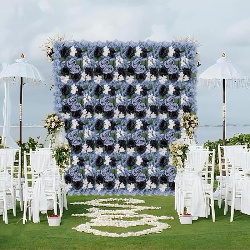 12-Pack Blue Artificial Silk Rose Flower Wall Panels, 15x15 Inch Drative Backdrop for Weddings, Parties, and Event Celebrations