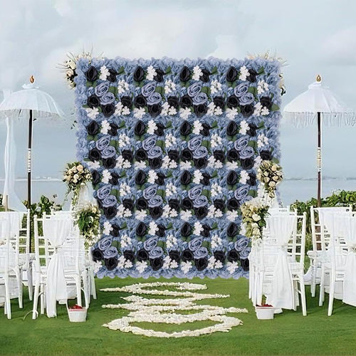 12-Pack Blue Artificial Silk Rose Flower Wall Panels, 15x15 Inch Drative Backdrop for Weddings, Parties, and Event Celebrations