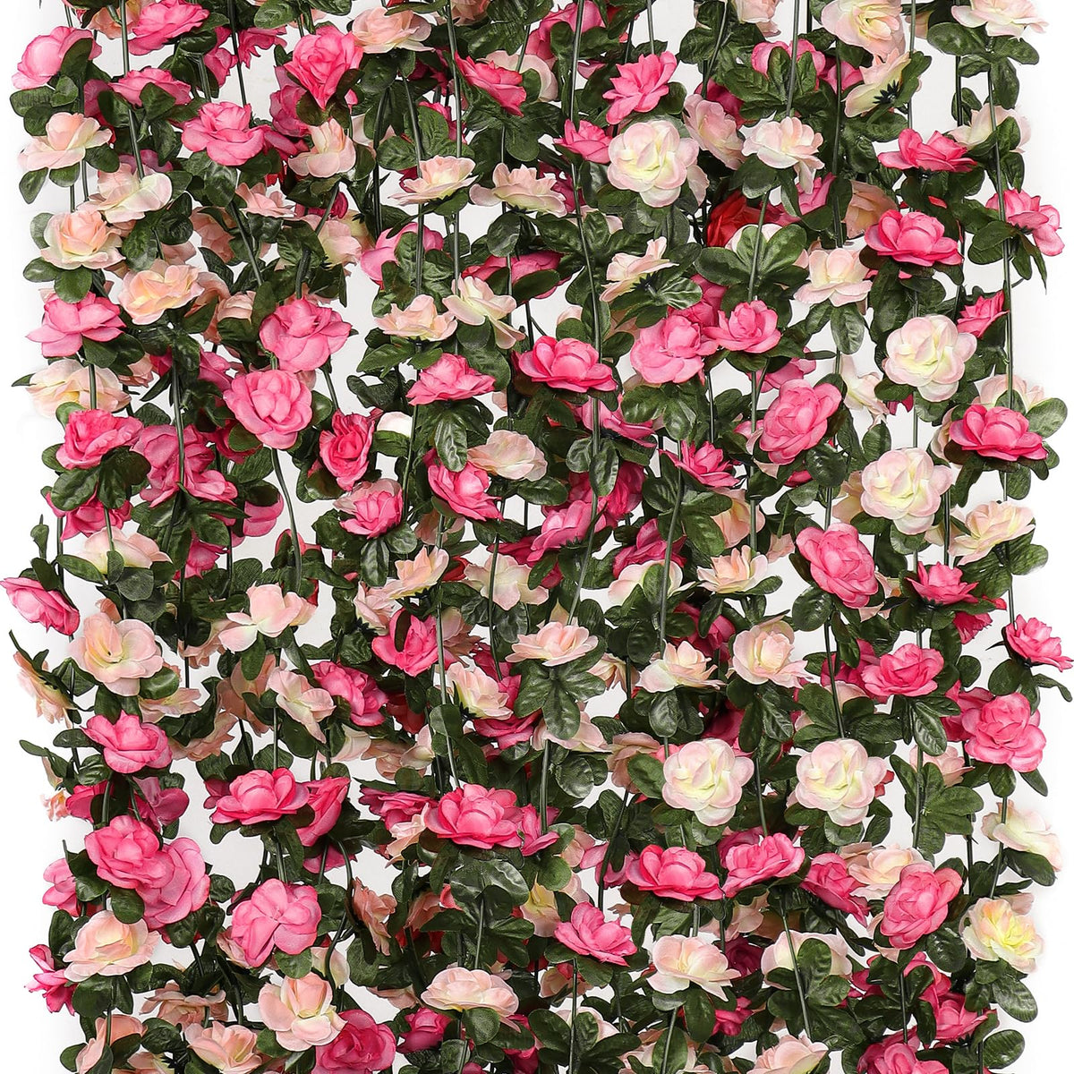 Artificial Flower Wall Backdrop 12Pcs Floral Wall Panels Artificial Flower Backdrop Pink Floral Background Rose Decoration for Wedding, Birthday, Festive, Home Decor, 23.62×5.74 Inch
