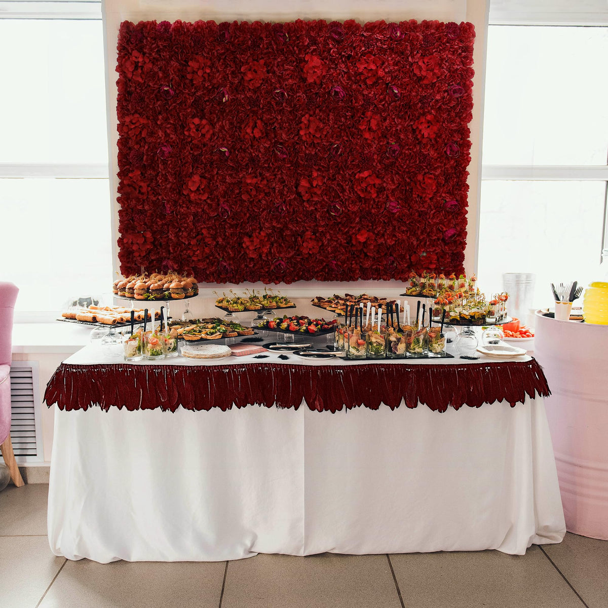 RIDDSEE12pcs Flower Wall Backdrop16.5 x16.5 Artificial Floral Panels-Maroon