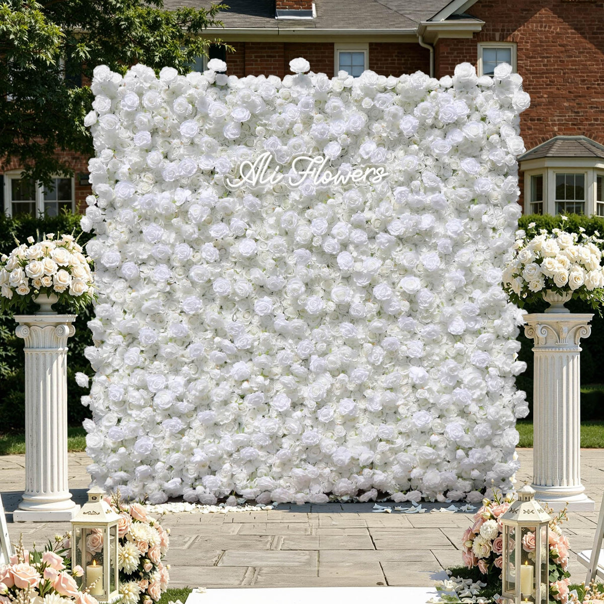 8x8ft 3D Silk Artificial Flowers Wall Backdrop, White Flower Wall, Quick Assembly and Storage, Reusable, Ideal for Weddings, Parties, Photo Booths, and Home Decor(Without Stand)