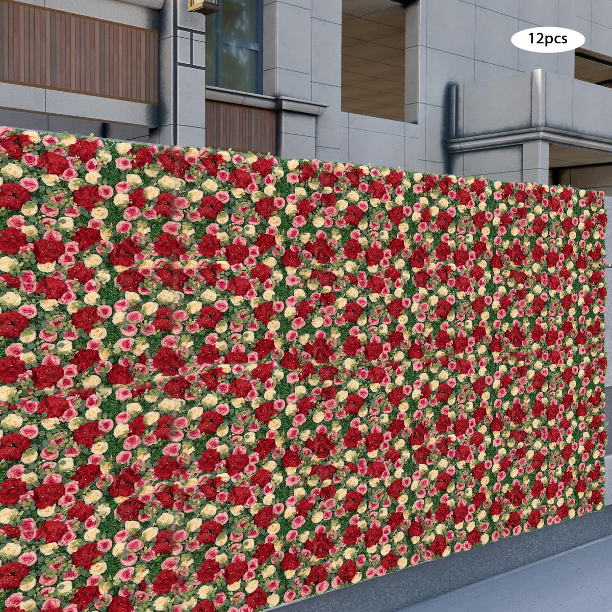 Artificial Flower Wall Panels, 12 Pcs 3D Rose Hydrangea Flower Wall Backdrop Faux Flower Wall Mat for Flowers Panel Decor Party Wedding Bridal Shower Baby Shower Decor