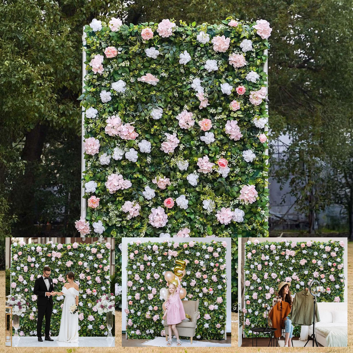 Artificial Luxury‌ Flower Wall Panels, Gorgeous 3D Silk Floral Backdrop for Wedding, Baby Show, Party and Home Decor, Quick Assembly/Storage, Both Eco ＆ Pet Friendly