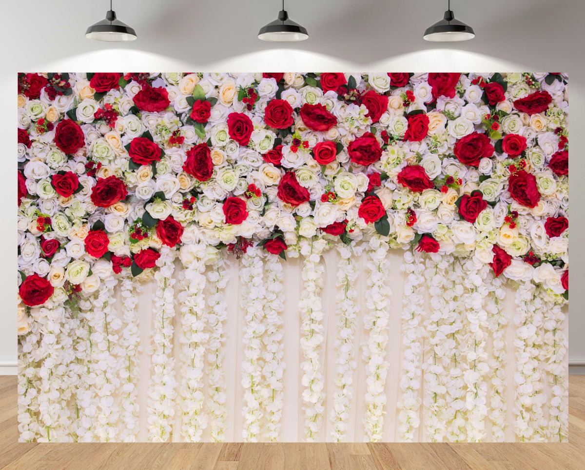 8x8ft 3D Silk Artificial Flowers Wall Backdrop, White Flower Wall, Quick Assembly and Storage, Reusable, Ideal for Weddings, Parties, Photo Booths, and Home Decor(Without Stand)