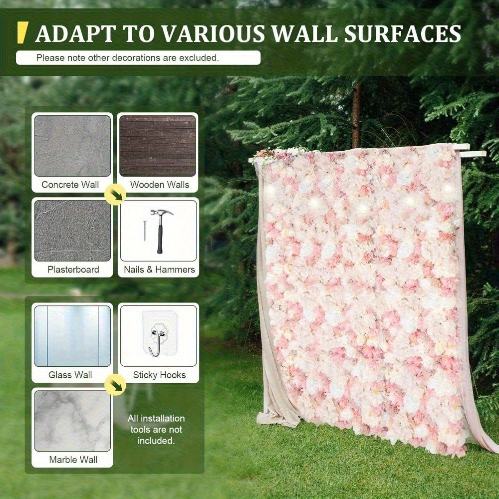 Floral Background Decoration Panel Flower Panel with Silk Rose Artificial Flower Wall Artificial Silk Flower Wall Panel Faux Flowers Combo Set for Banquet Wedding 12pcs Party Decoration Tools