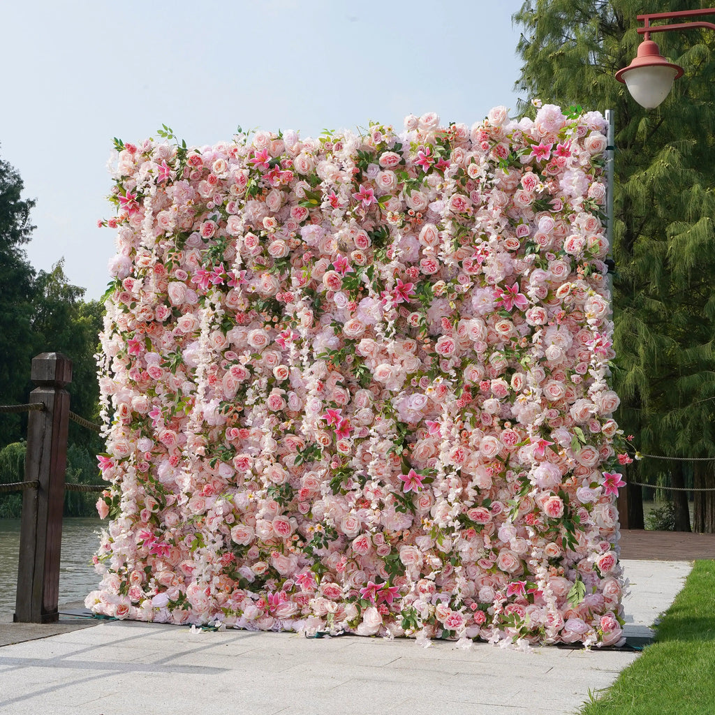 Alice：5D Fabric Artificial rolling up curtain flower wall Free Shipping