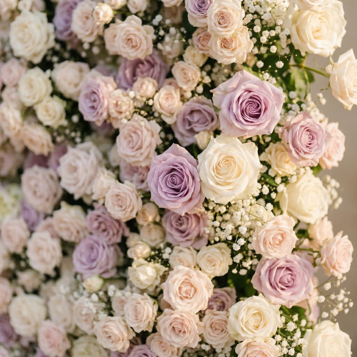Alirae: 5D Sweet Lilac & Cream Silk Rose Flower Wall Roll-Up Fabric Backdrop for Elegant Anniversary & Event Decor Free Shipping