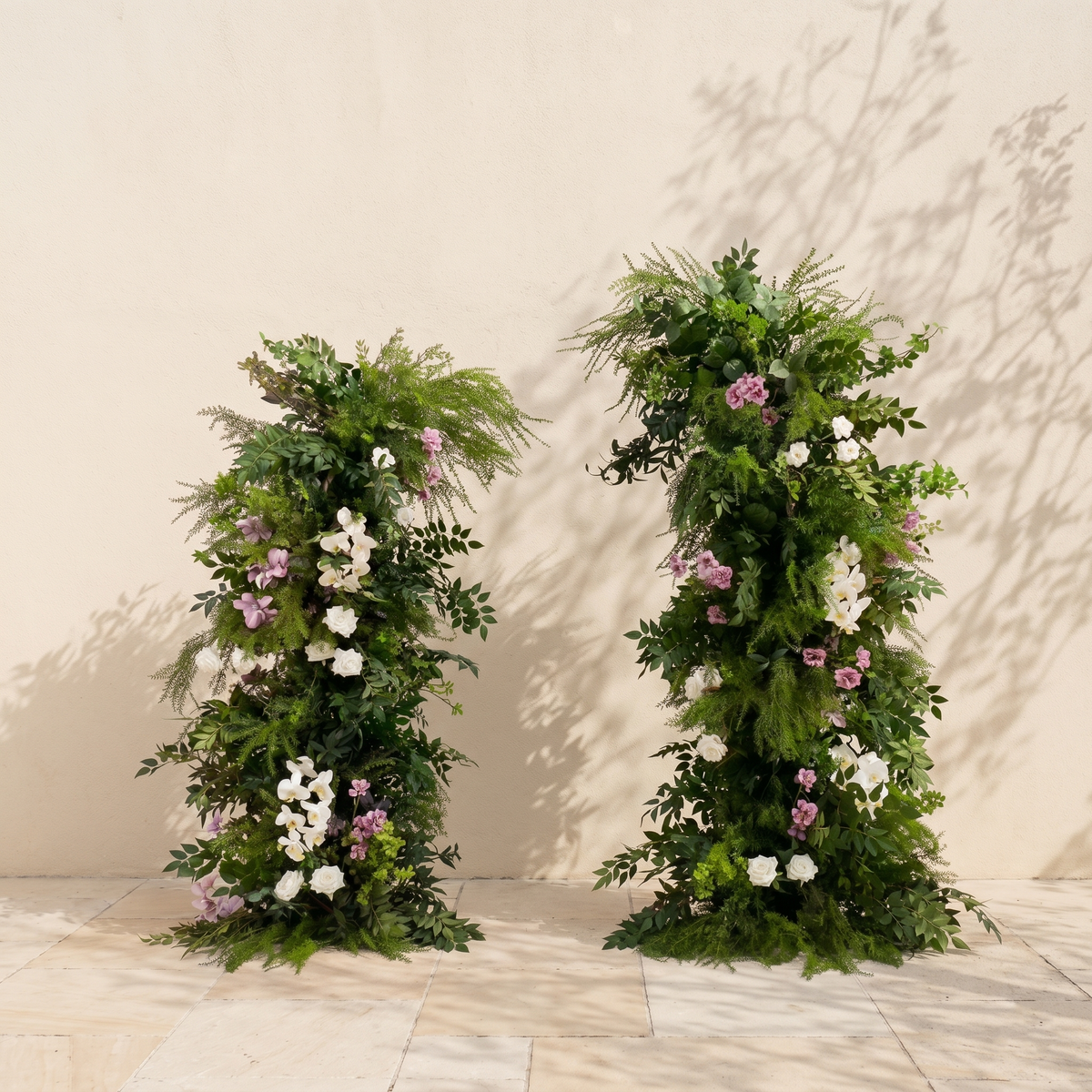 Arelvale:Greenery Flower Arch Horn Arch with White&Purple flowers for Weddings&Event Decor Including Frame arelvale front