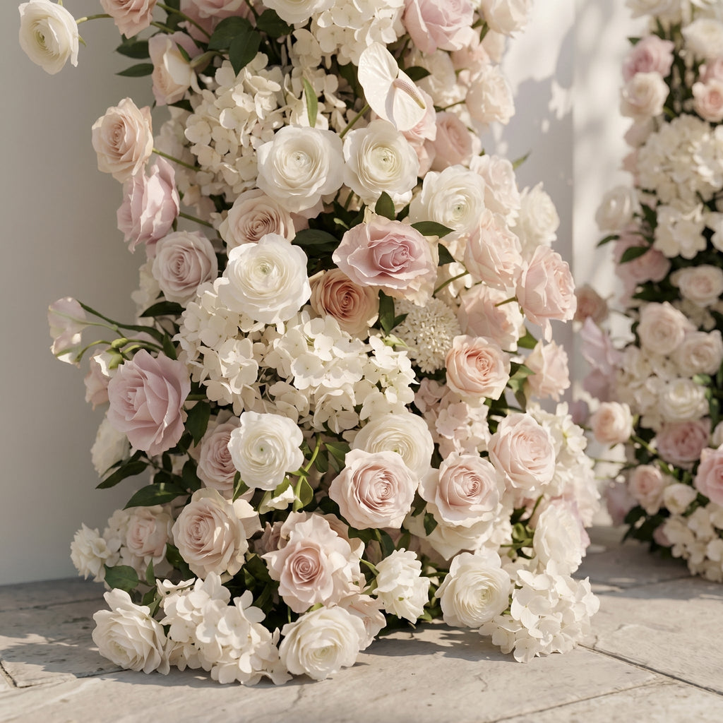 Fenna: Pink White Rose Calla Lily Wedding Background Arch KT Backdrop Decorative Flower Row Excludes Frame | Ceremony & Event Decor