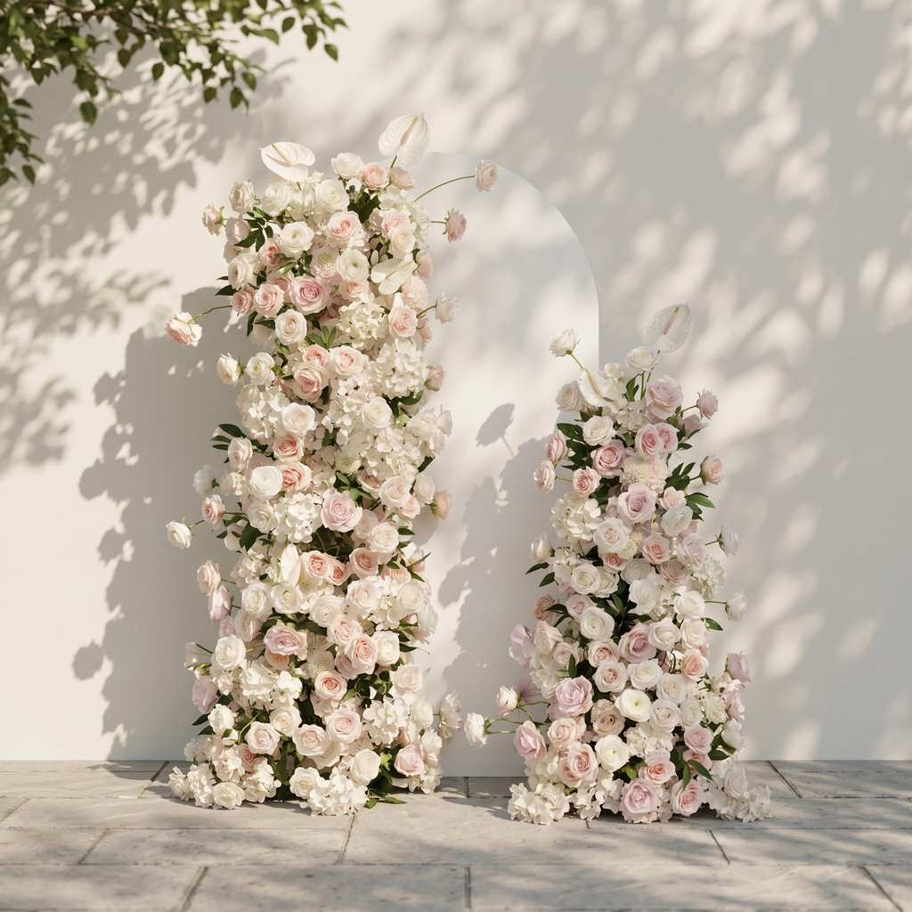 Fenna: Pink White Rose Calla Lily Wedding Background Arch KT Backdrop Decorative Flower Row Excludes Frame | Ceremony & Event Decor