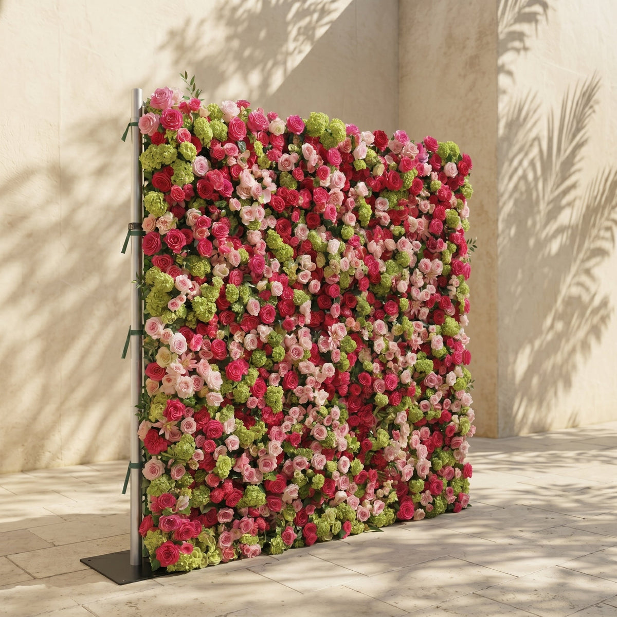 Auryne: Luxury 5D Hot Pink & Green Silk Floral Wall Roll-Up Fabric Backdrop for Vibrant Summer Parties & Events Free Shipping