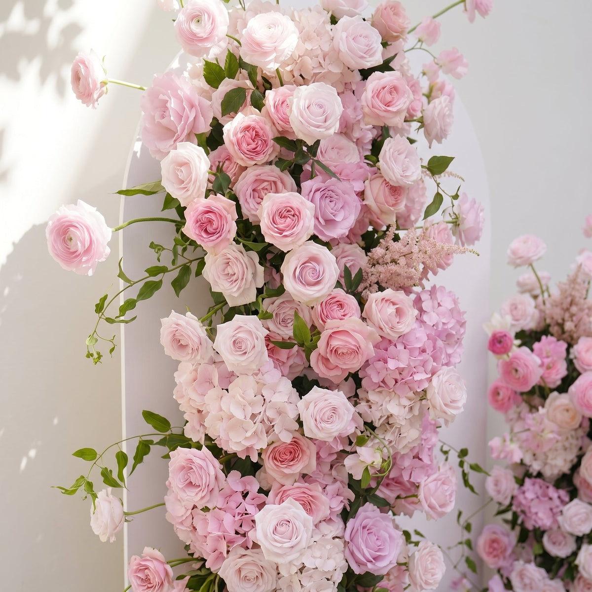 Thora: Pink Rose Ranunculus Wedding Background Arch KT Backdrop Decorative Flower Row Excludes Frame | Event Floral Decor